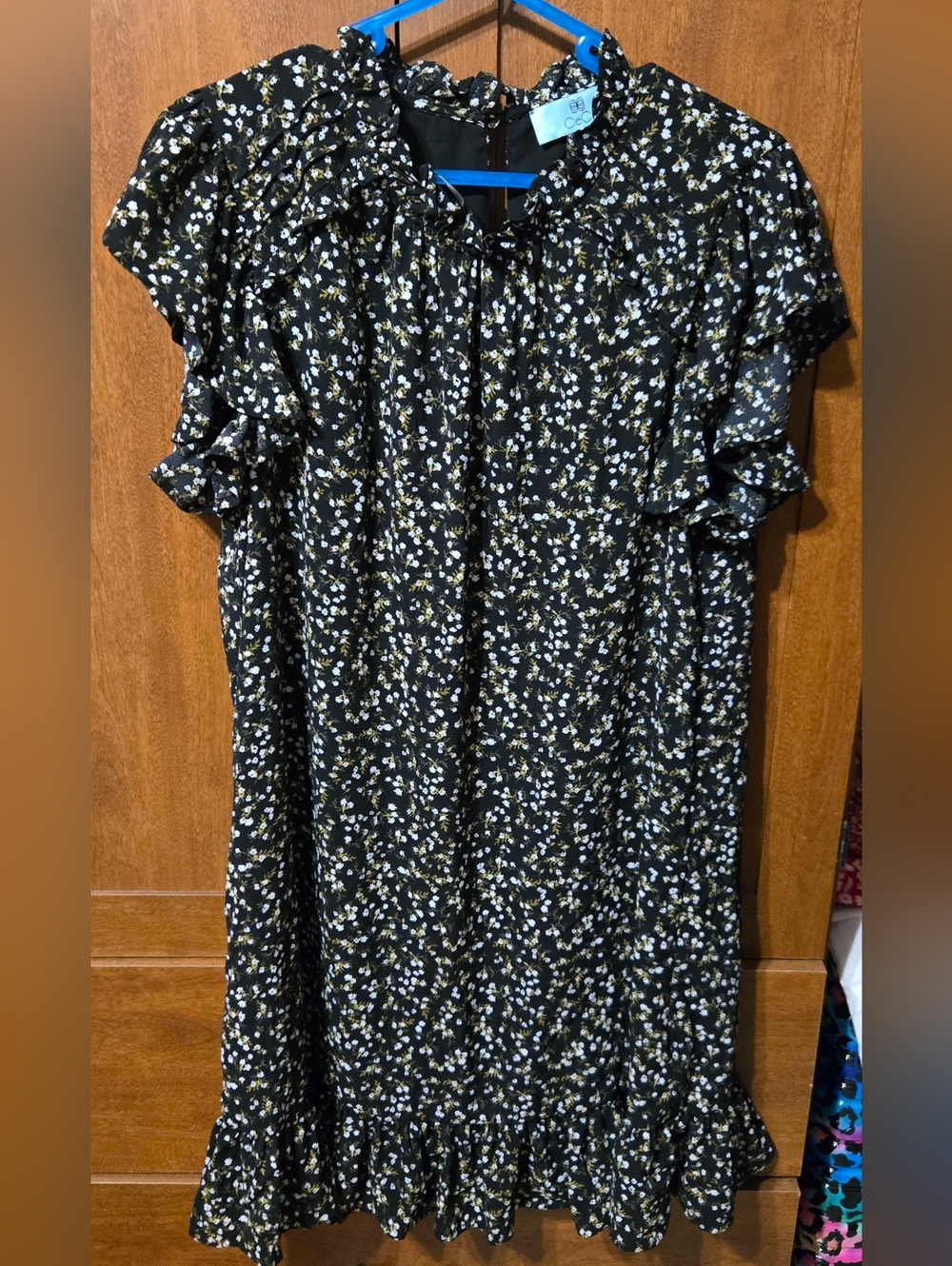 CeCe Black Dress with White and Yellow Floral Print